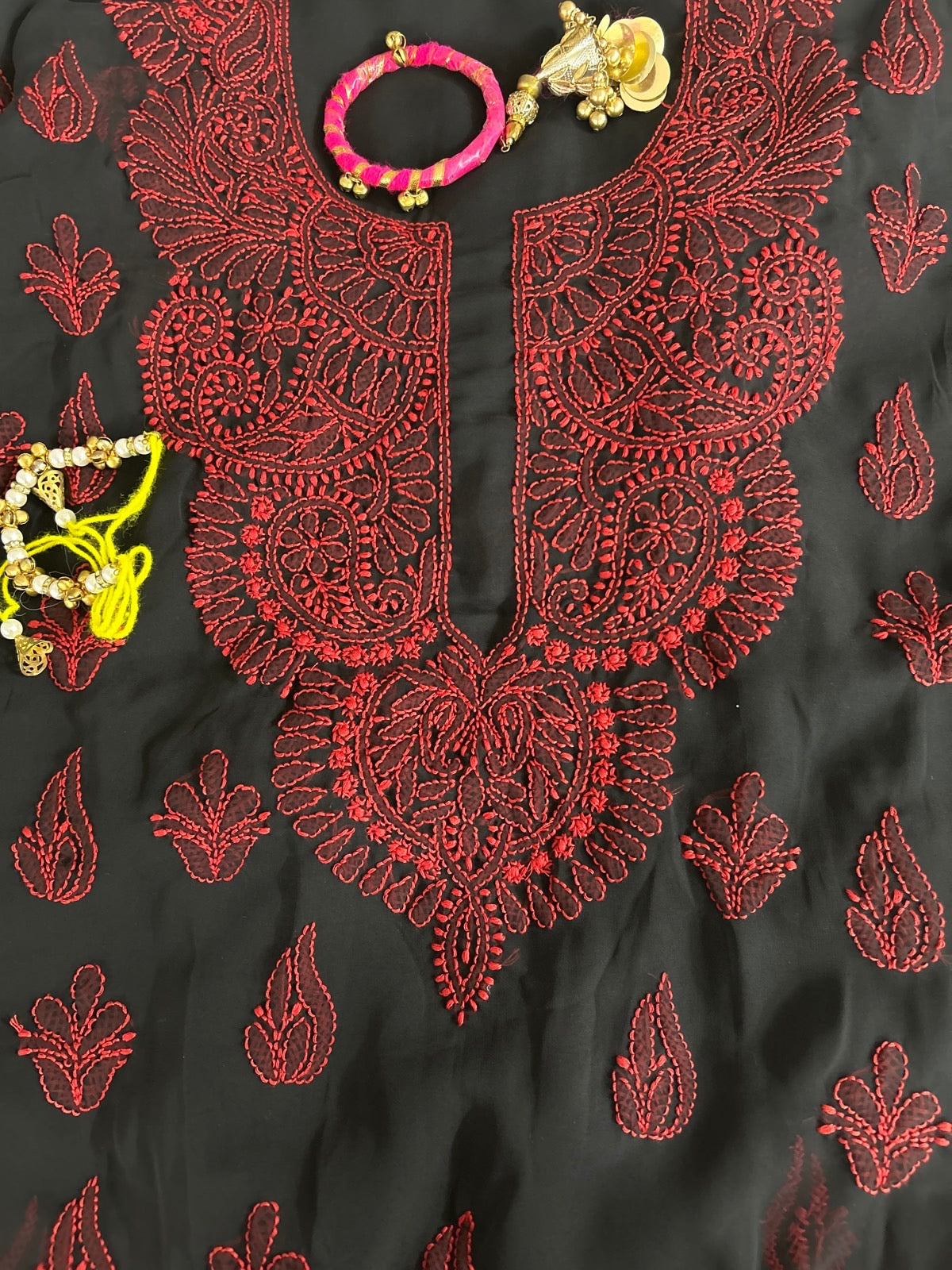 Lucknowi Chikankari Unstitched Black Georgette Kurta-Bottom-Dupatta Fabric-U30035