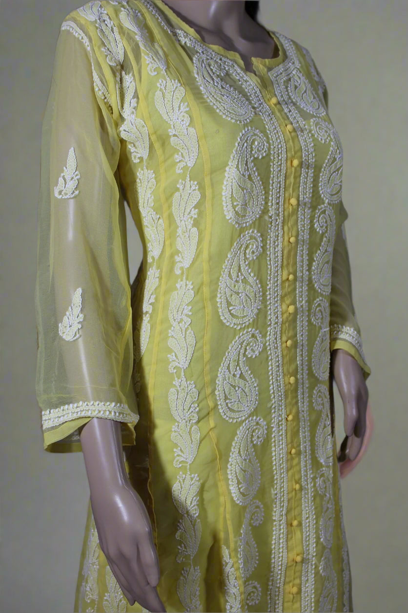 Lucknow Chikankari Yellow Georgette Anarkali-K000009