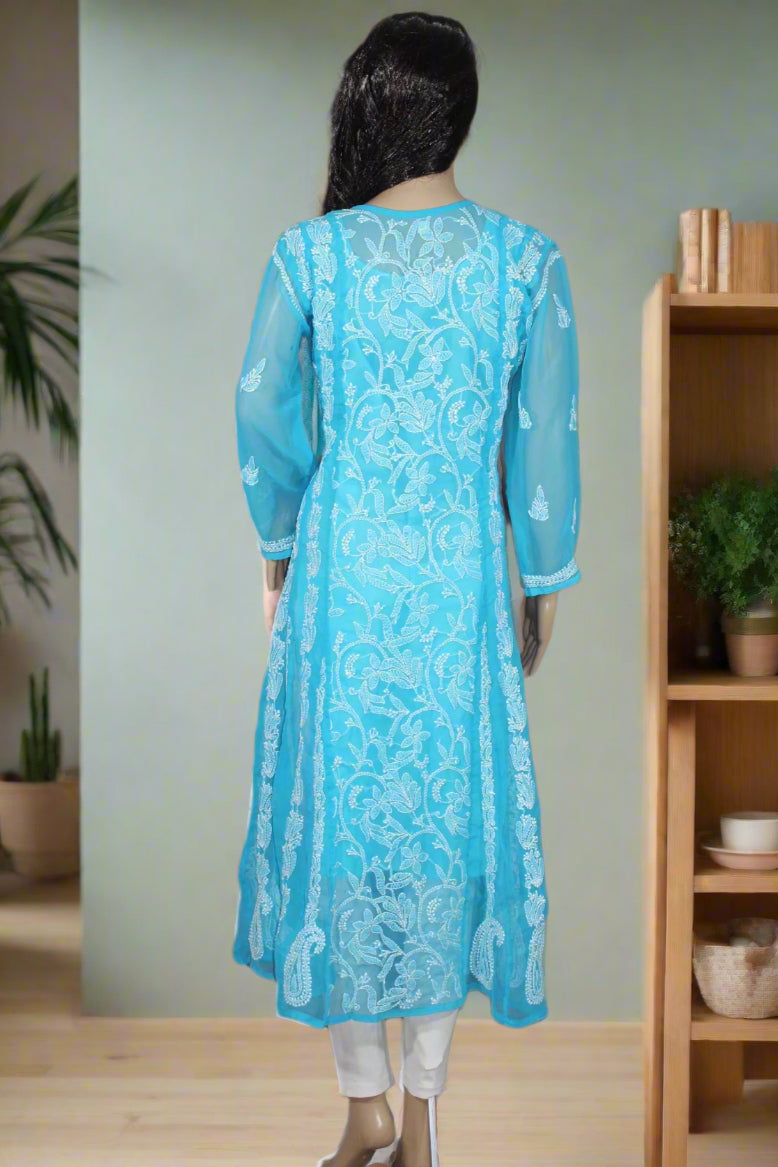 Lucknowi Chikankari Blue Georgette Anarkali-K000003