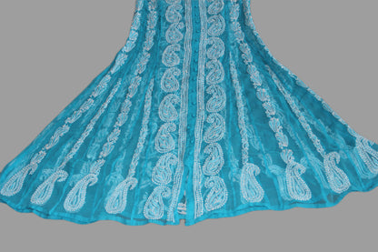 Lucknowi Chikankari Blue 'Aab-e-Asmaan' Georgette Anarkali-K30077