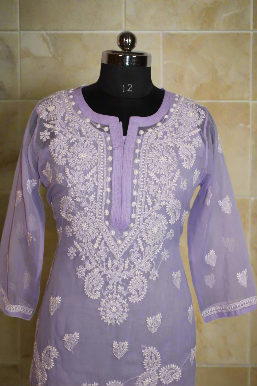 Lucknowi Chikankari Purple Kurti- K000010