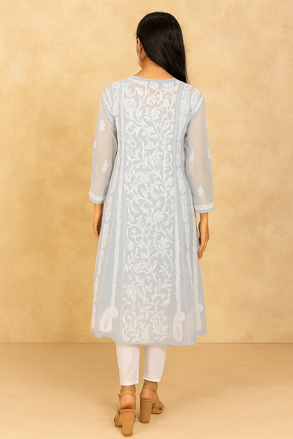 Lucknow Chikankari Grey 'Dhoondhla' Georgette Anarkali-K000008
