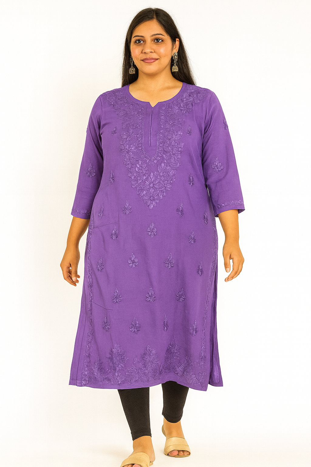 Lucknowi Chikankari Purple Modal 'Jamuni' Kurti-K000191