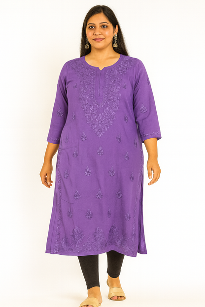 Lucknowi Chikankari Purple Modal 'Jamuni' Kurti-K000191