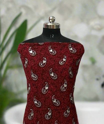 Lucknowi Chikankari Unstitched Red Georgette Kurta Fabric-PG100020