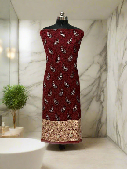 Lucknowi Chikankari Unstitched Red Georgette Kurta Fabric-PG100020