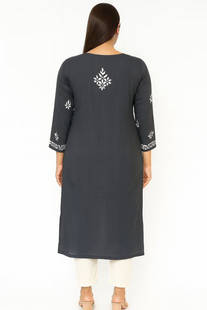 Lucknowi Chikankari Grey 'Dhoondhla' Modal Kurti-K000187
