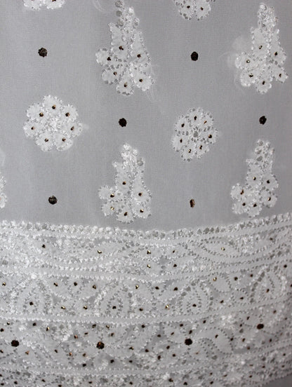 Lucknowi Chikankari Unstitched Dyeable White Viscose Kurta Fabric-PG100009