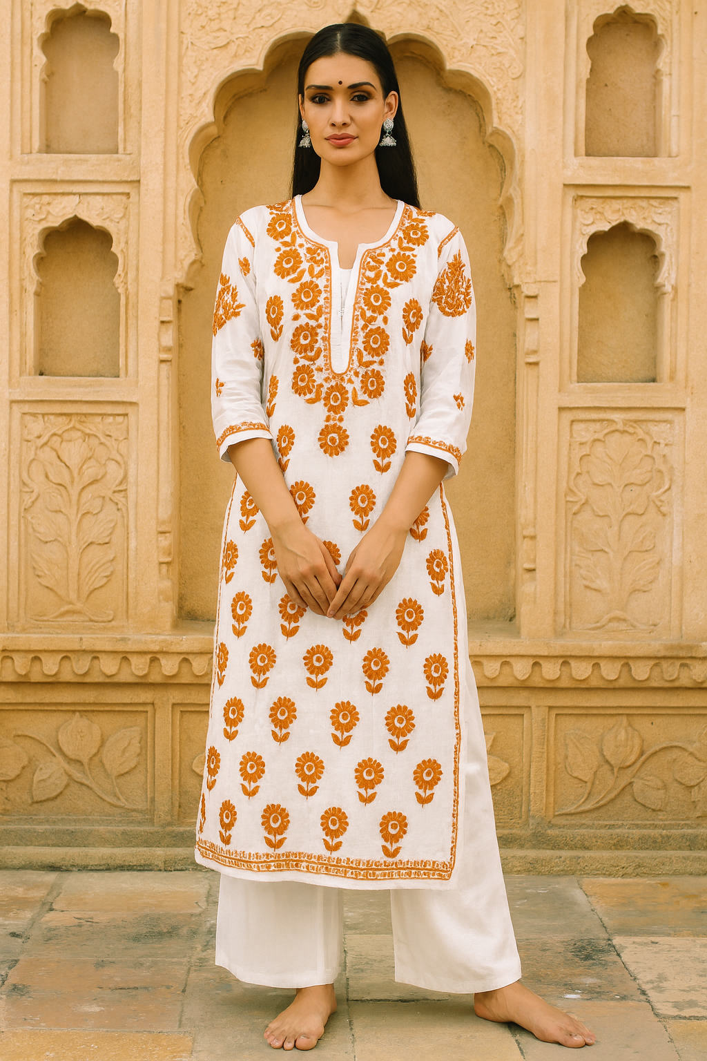 Lucknowi Chikankari White 'Ujaala' Chanderi Kurti-K70011
