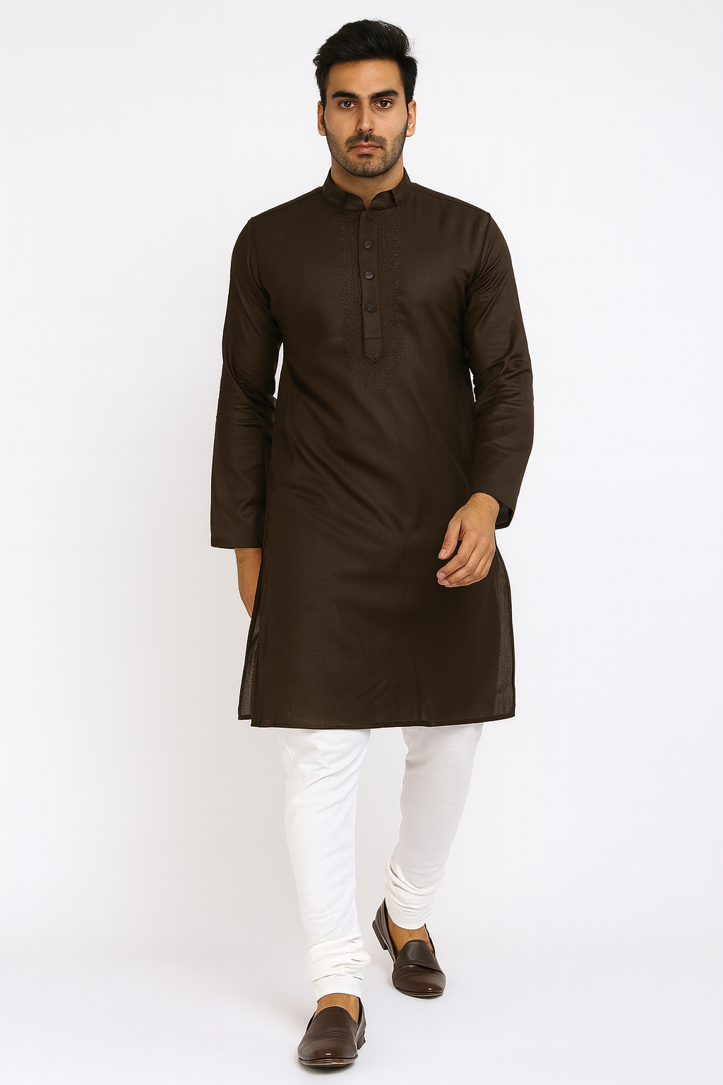 Lucknowi Chikankari Brown 'Rang-e-Mitti' Cotton Gents Kurta-GK40001