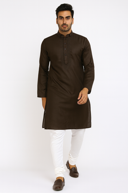 Lucknowi Chikankari Brown 'Rang-e-Mitti' Cotton Gents Kurta-GK40001