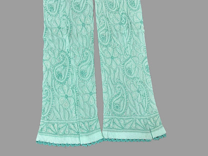 Lucknowi Chikankari Turquoise Blue Cotton 3 Piece Kurta-Chudidar Pyjama-Dupatta Set-PJ00001