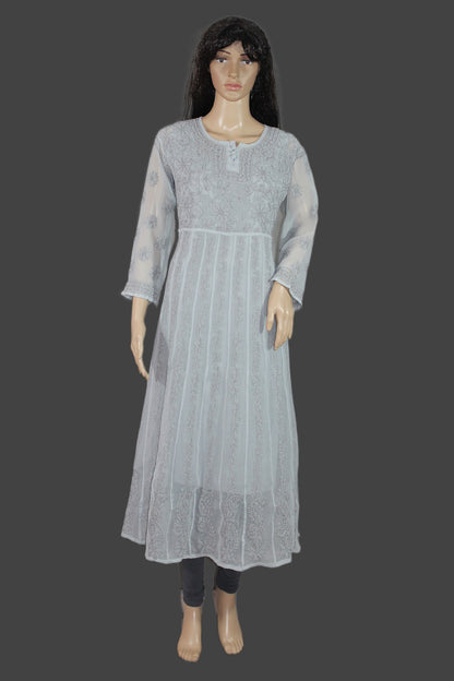Lucknowi Chikankari Grey 'Dhoondhla' Georgette Anarkali For Women-K40039