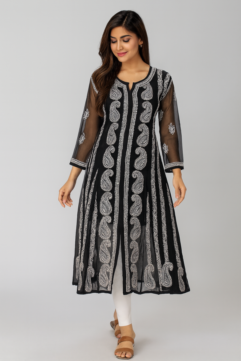 Lucknow Chikankari Black 'Shab' Georgette Anarkali-K000002