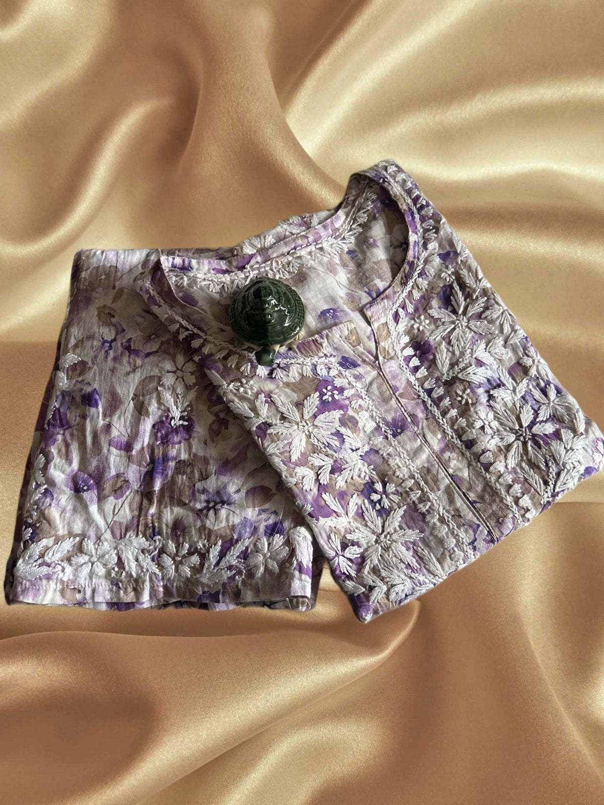 Lucknowi Chikankari Purple Printed Cotton Kurta Bottom Set-Kb00001