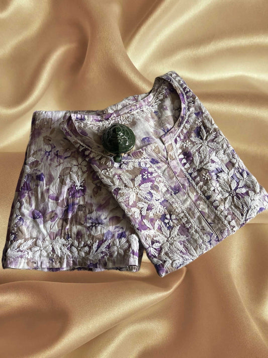 Lucknowi Chikankari Purple Printed Cotton Kurta Bottom Set-Kb00001