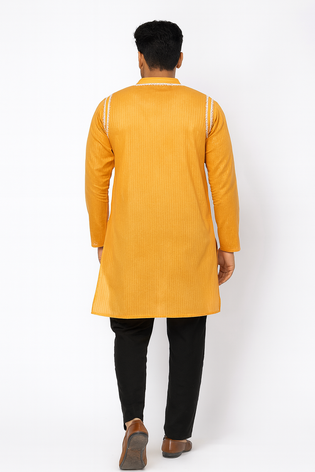 Lucknowi Chikankari Orange 'Narangi' Cotton Gents Kurta-GK00024