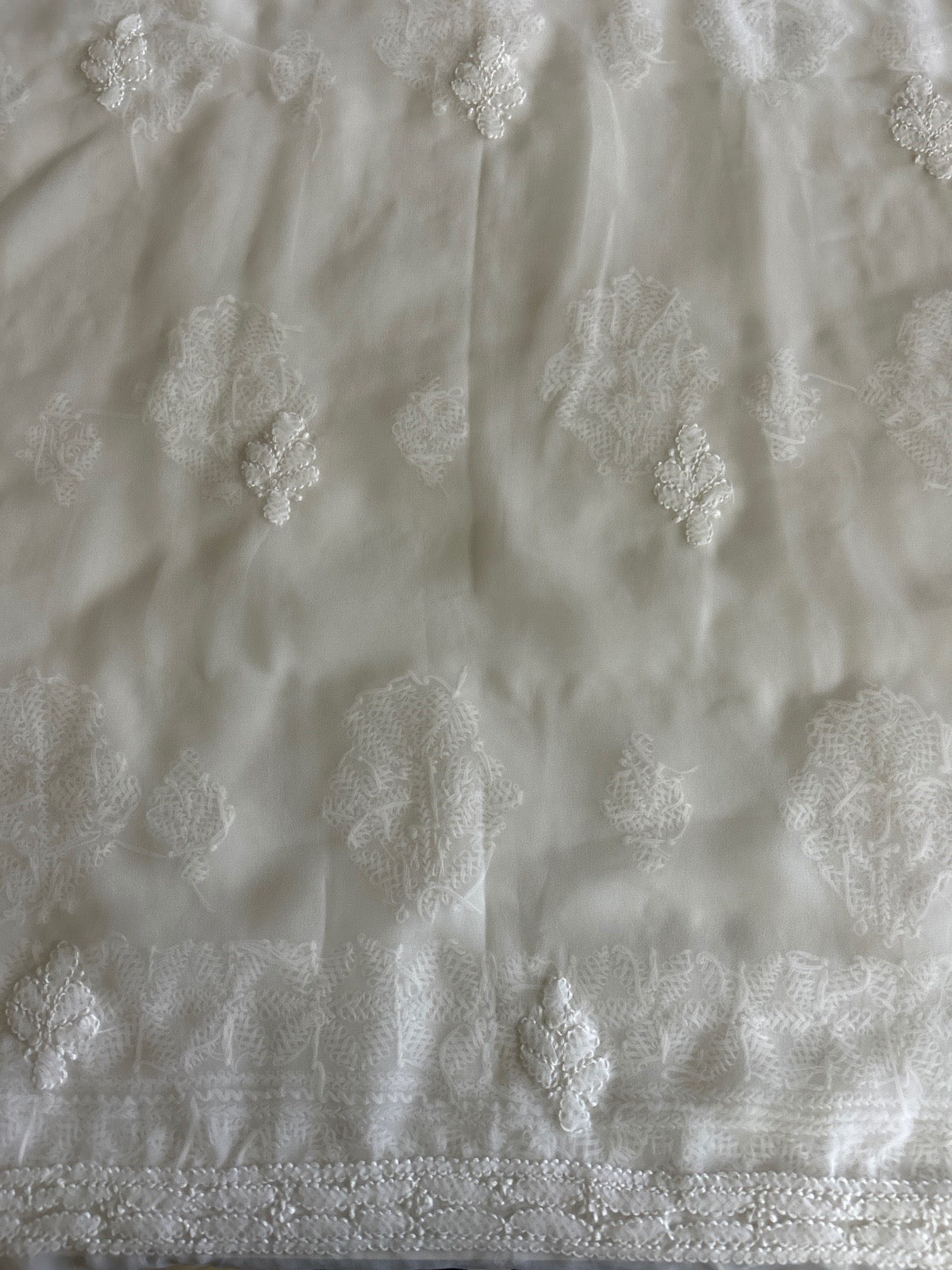 Lucknowi Chikankari Unstitched White Georgette Kurta-Bottom-Dupatta Fabric-U30054