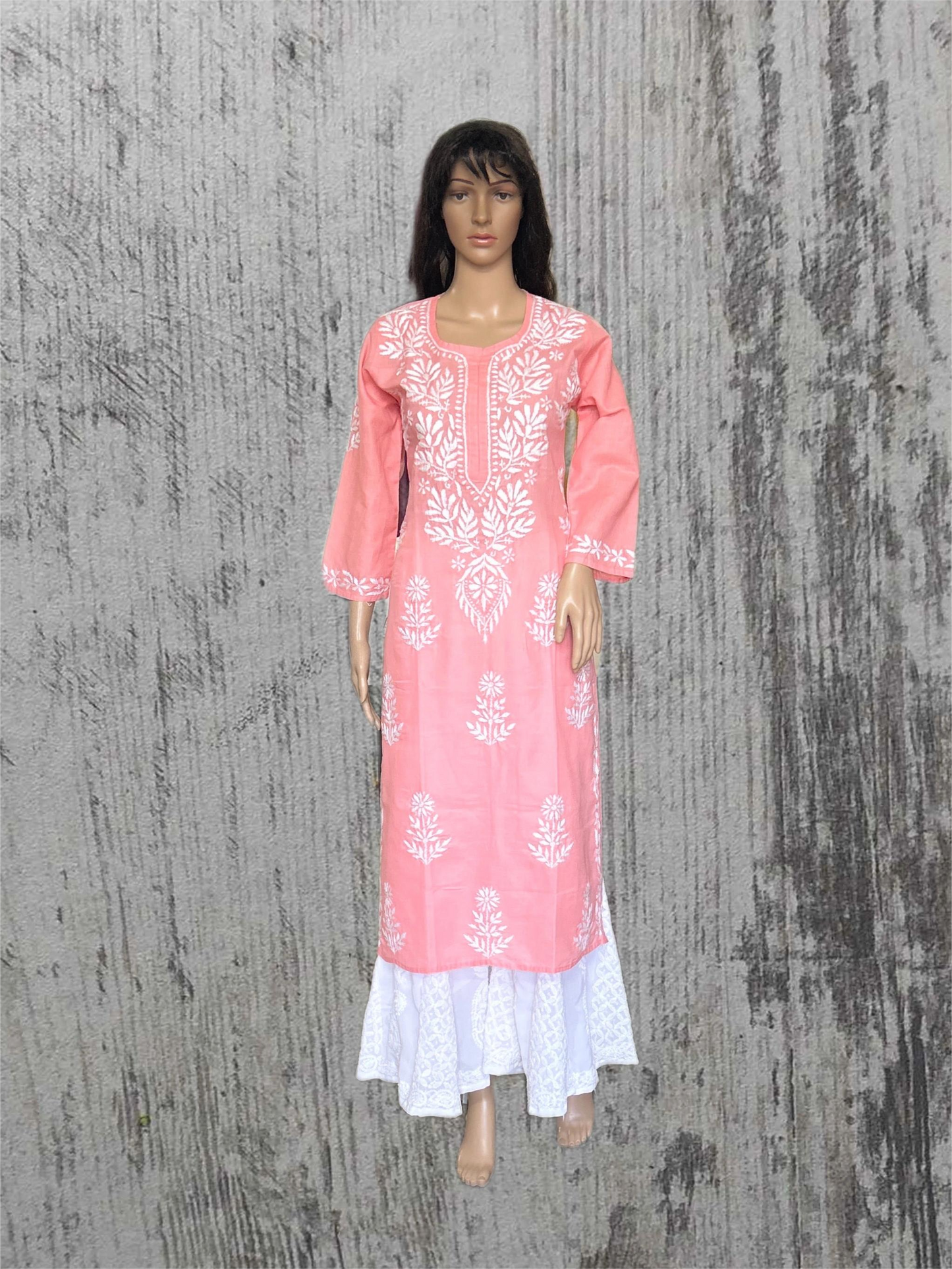 Lucknowi Chikankari Pink 'Shagufta' Cotton Kurti-K000108