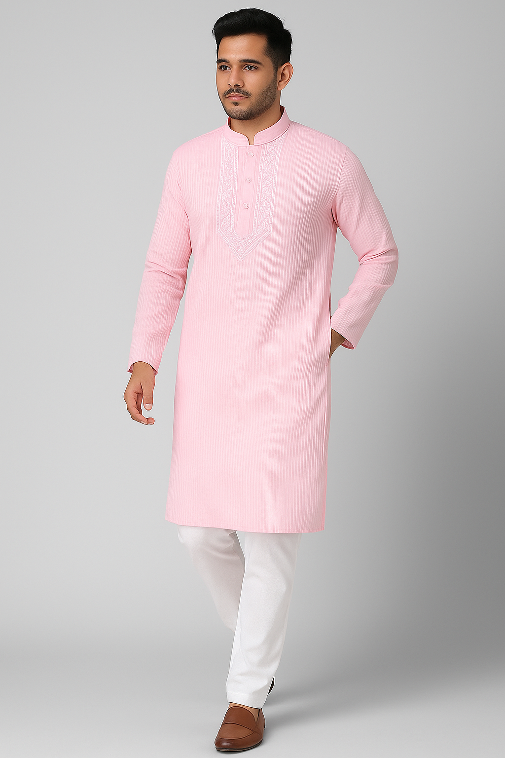 Lucknowi Chikankari Pink 'Shgufta' Cotton Gents Kurta-GK40002