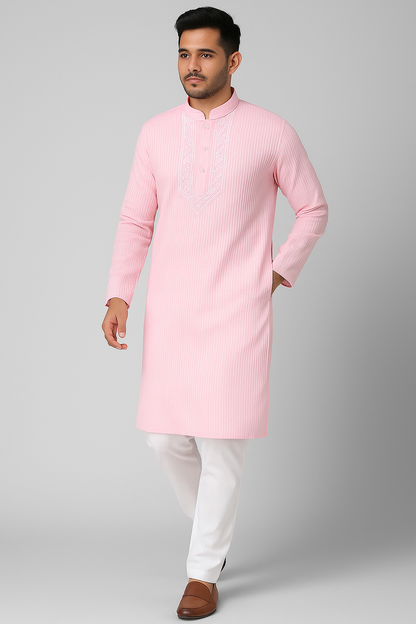 Lucknowi Chikankari Pink 'Shgufta' Cotton Gents Kurta-GK40002