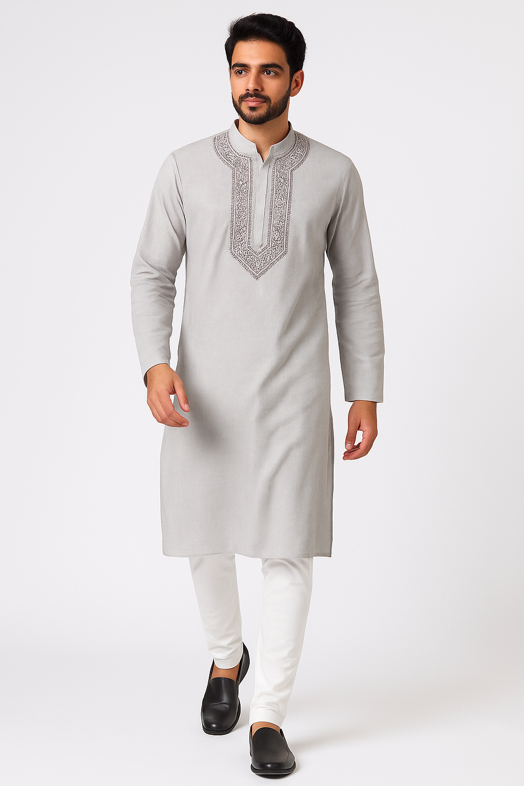 Lucknowi Chikankari Off White 'Ujaala' Rayon Gents Kurta-GK00018