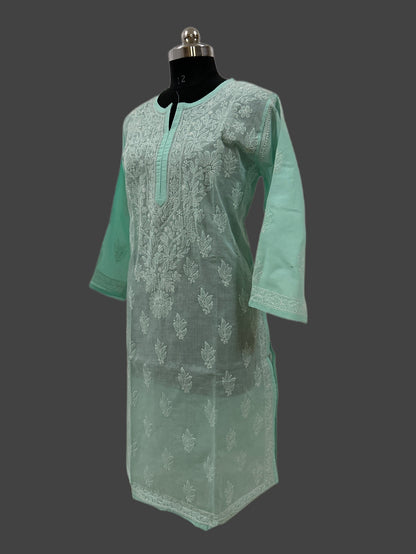 Lucknowi Chikankari Plus Size Green Cotton Kurti-Pl100004