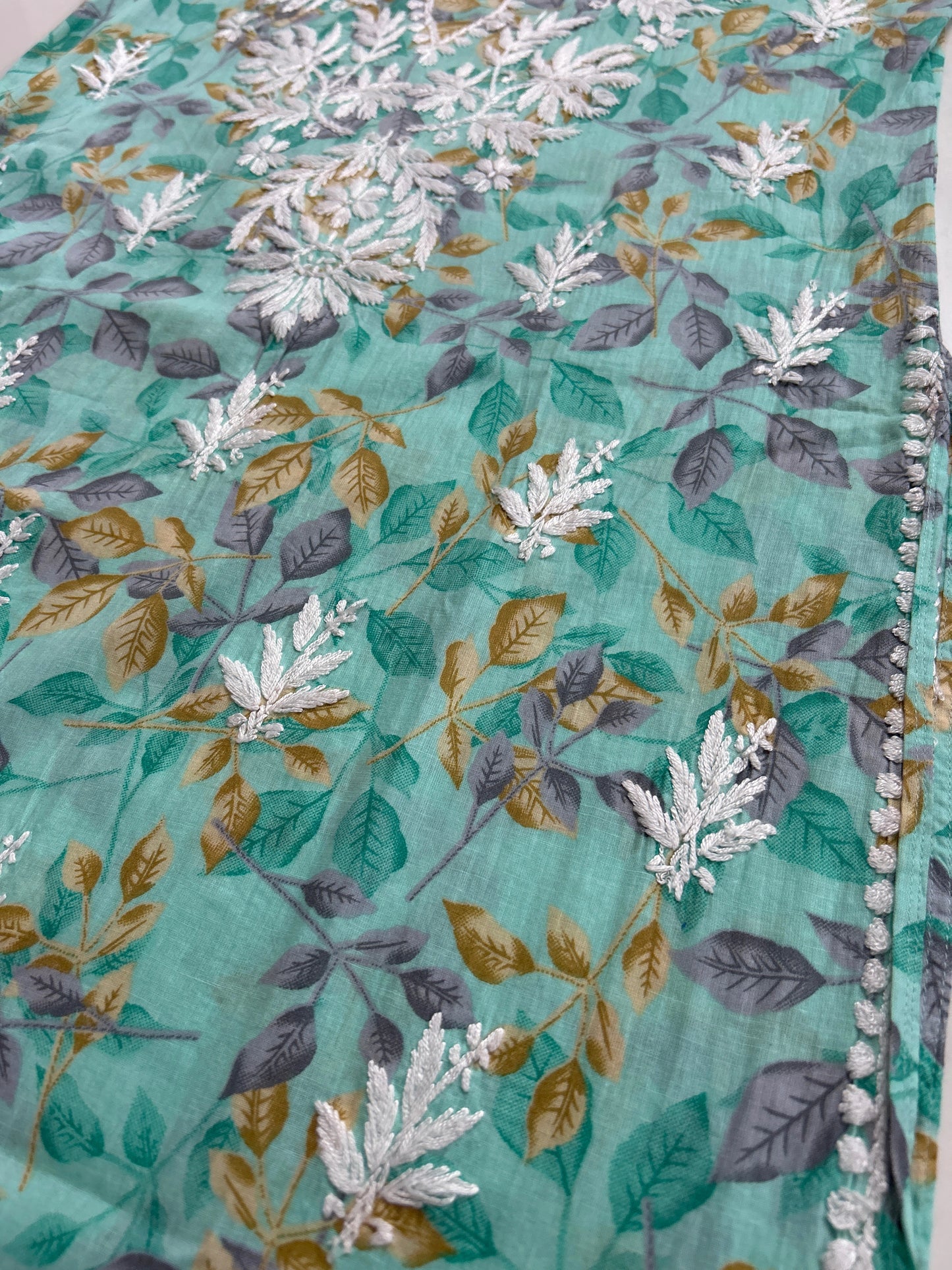 Lucknowi Chikankari Green Printed Cotton Kurti-K000175