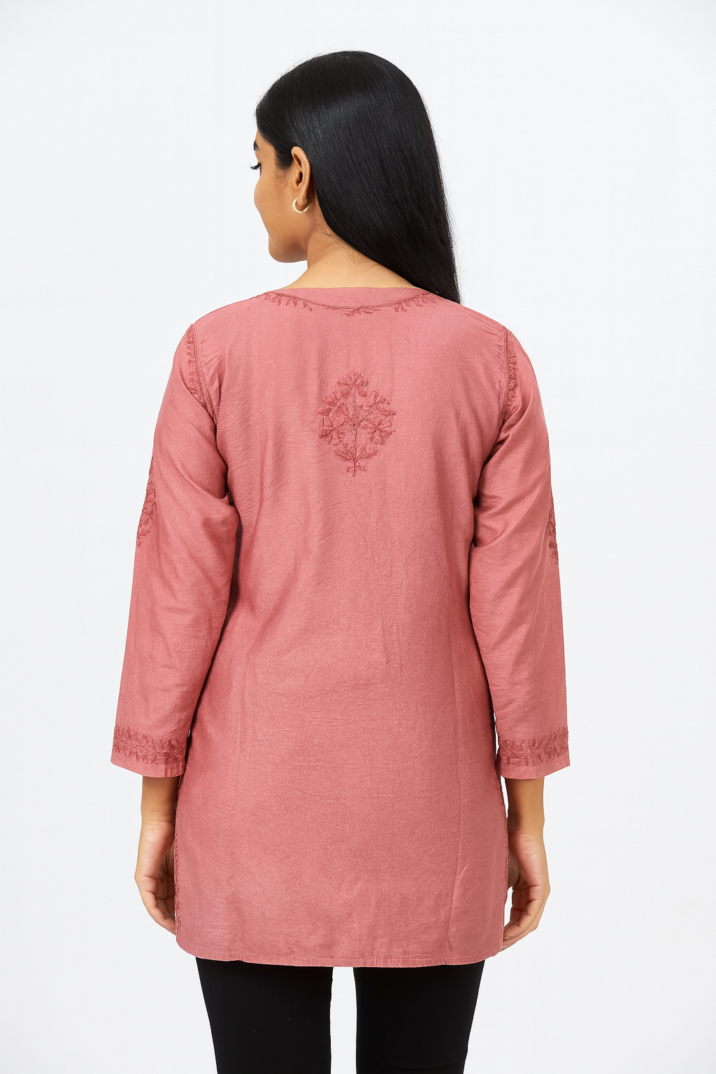 Lucknowi Chikankari Brown 'Rang-e-Mitti' Chanderi Short Kurti-T30015