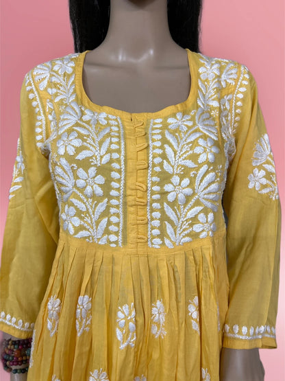 Lucknowi Chikankari Yellow 'Sunehri' Modal Short Kurti-T000036