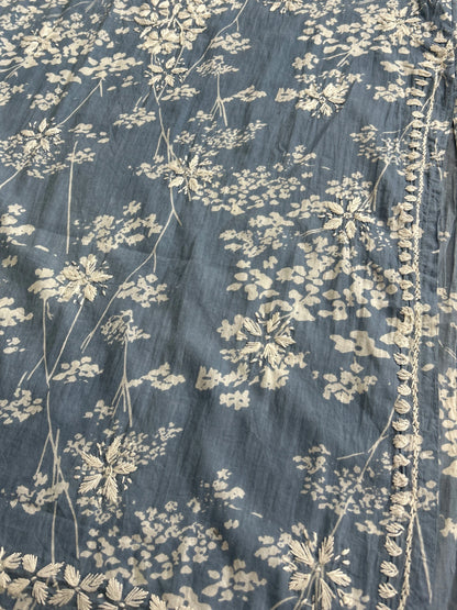 Lucknowi Chikankari Grey Printed Cotton Kurti-K000181