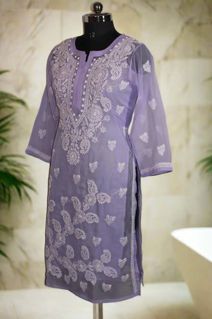 Lucknowi Chikankari Purple Kurti- K000010