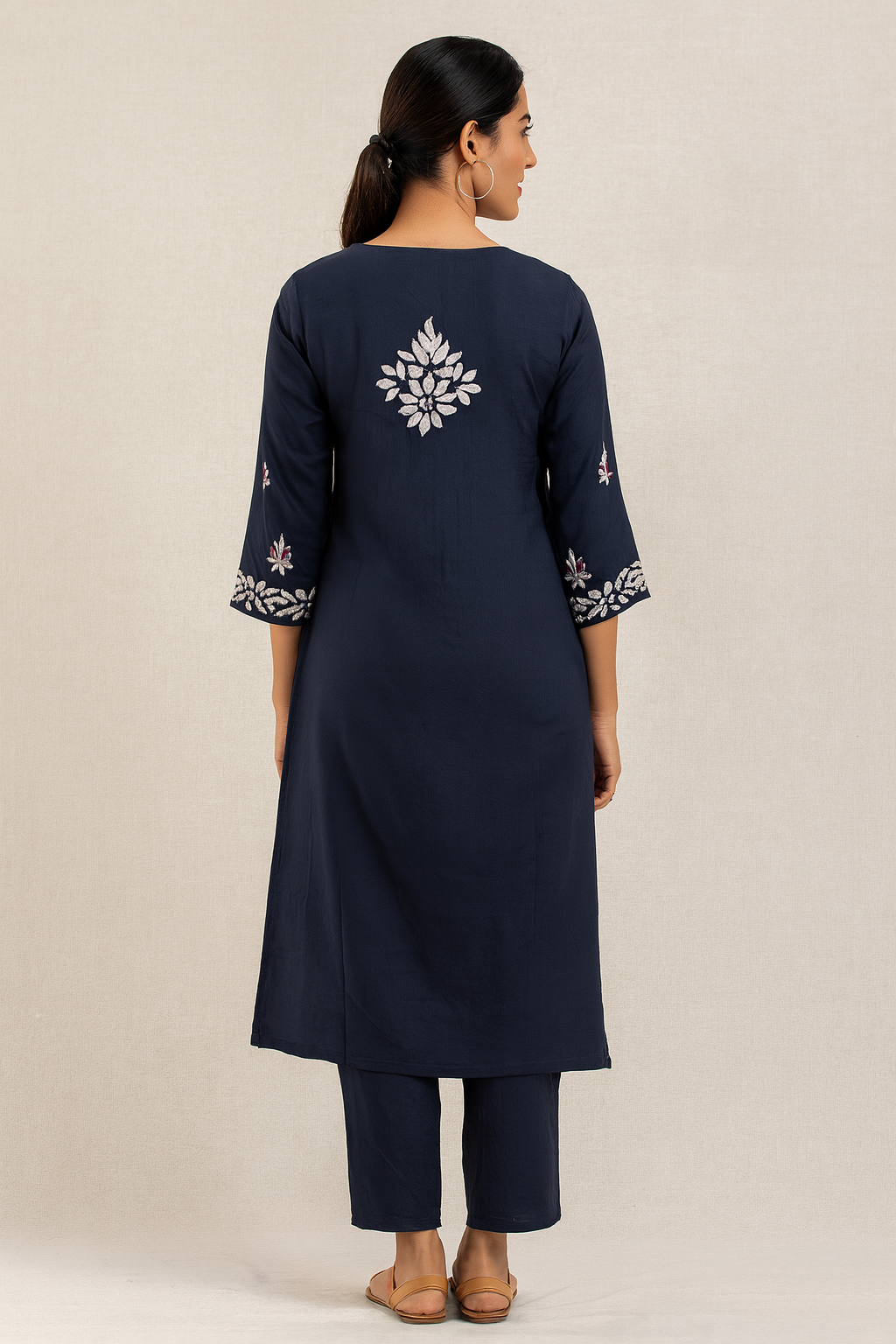 Lucknowi Chikankari Navy Blue 'Aab-e-Asmaan' Modal Kurti-K000186