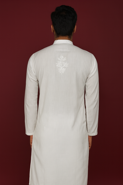 Lucknowi Chikankari White 'Ujaala' Cotton Gents Kurta-GK50002