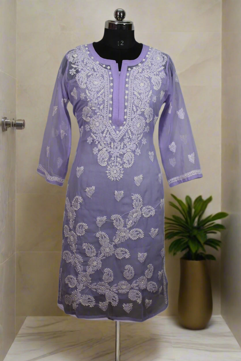 Lucknowi Chikankari Purple Kurti- K000010