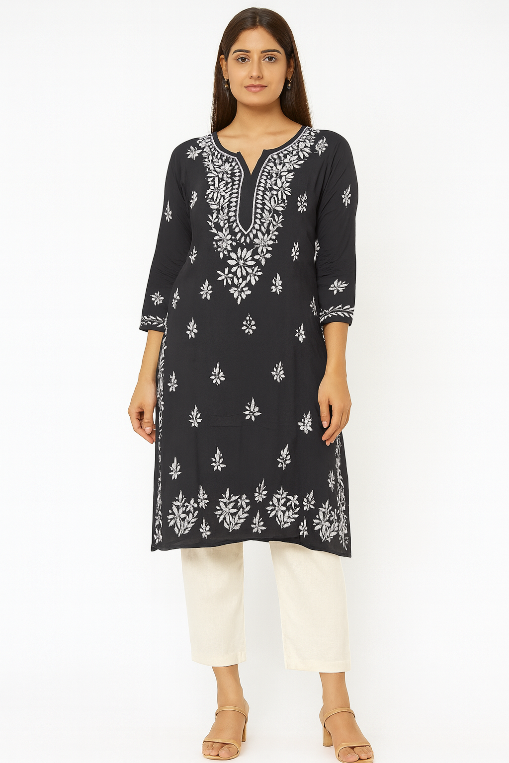 Lucknowi Chikankari Grey 'Dhoondhla' Modal Kurti-K000187