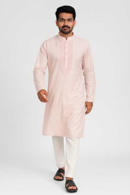 Lucknowi Chikankari Pink 'Shagufta' Cotton Gents Kurta-GK00011