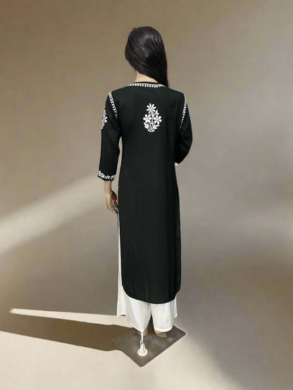 Lucknowi Chikankari Black Modal Kurti-K000137