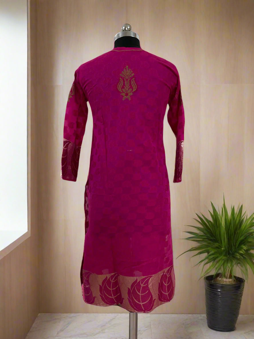 Lucknowi Chikankari Magenta Chanderi Kurti-PE00003