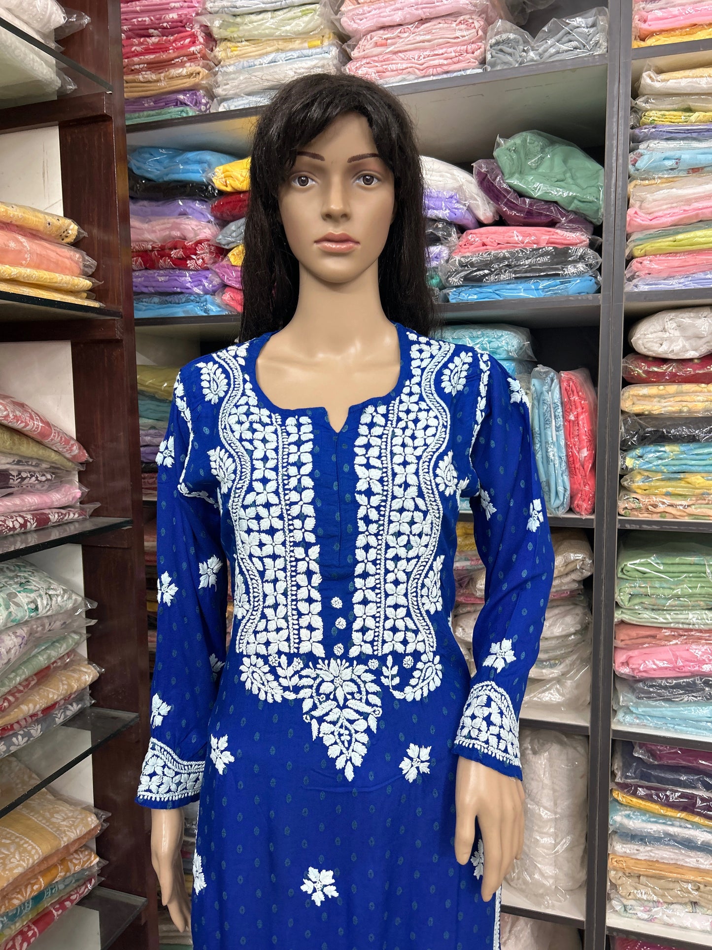Lucknowi Chikankari Blue Rayon Kurti-K000087