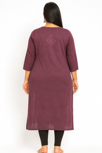 Lucknowi Chikankari Plum Purple 'Jamuni' Modal Kurti-K50082