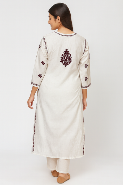 Lucknowi Chikankari White 'Ujaala' Chanderi Kurti-K000193