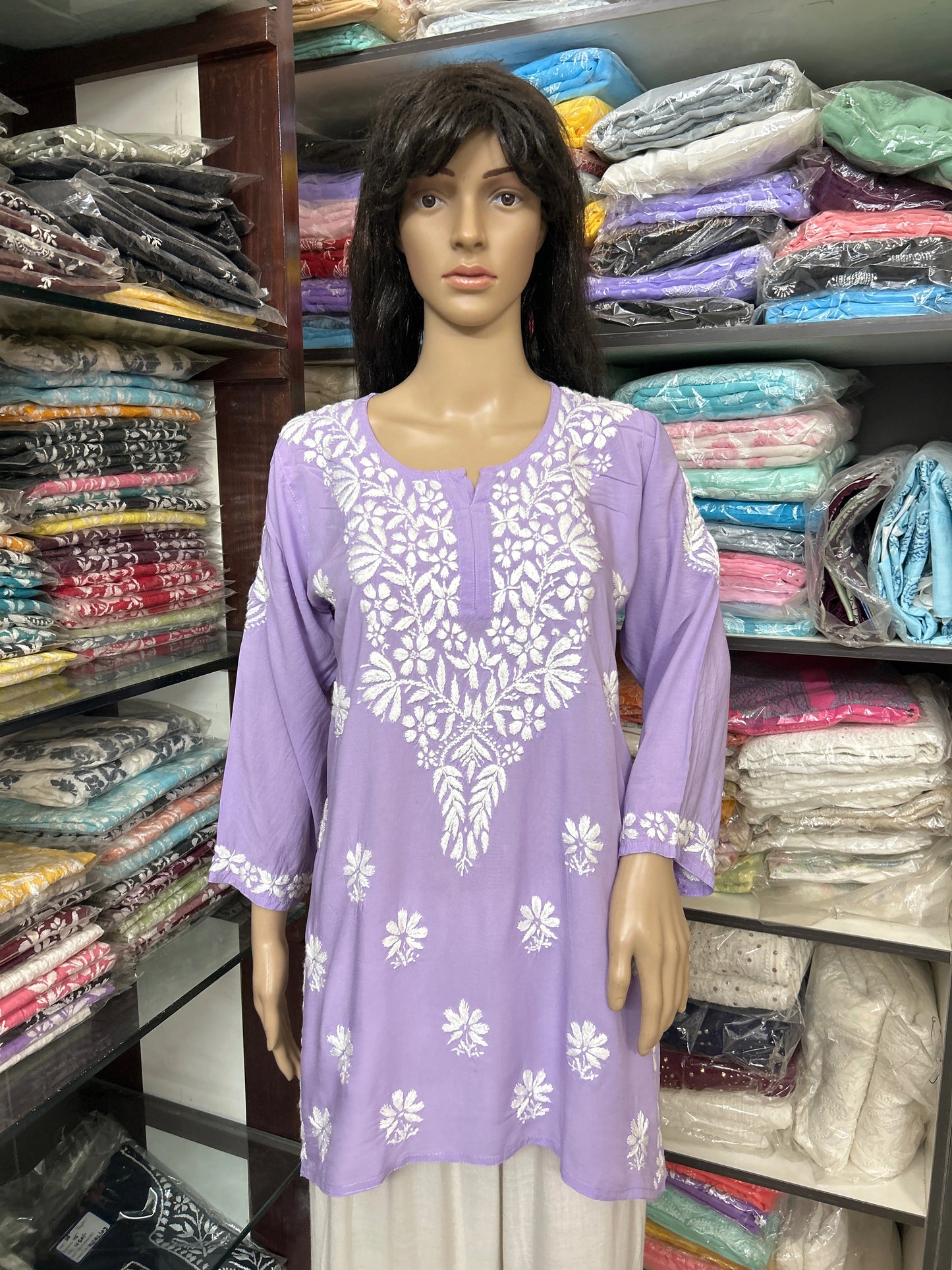 Lucknowi Chikankari Lavender 'Jamuni' Modal Short Kurti-T50003