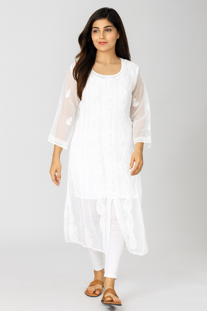 Lucknow Chikankari White 'Ujaala' Georgette Anarkali-K000005