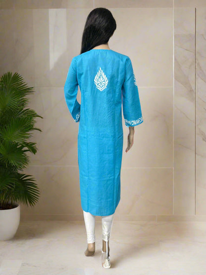 Lucknowi Chikankari Blue Cotton Kurti-K000112