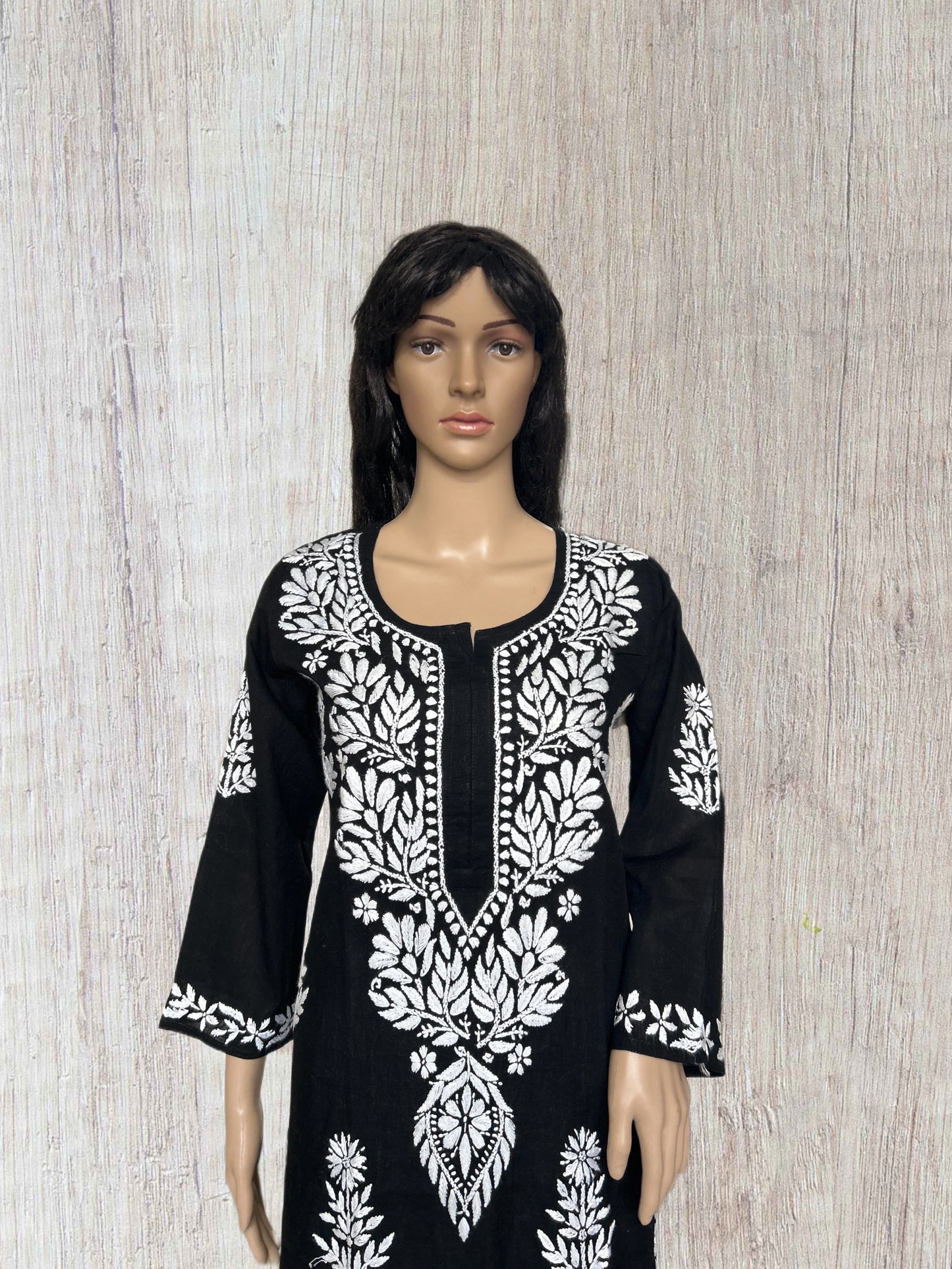 Lucknowi Chikankari Black Cotton Kurti-K000105