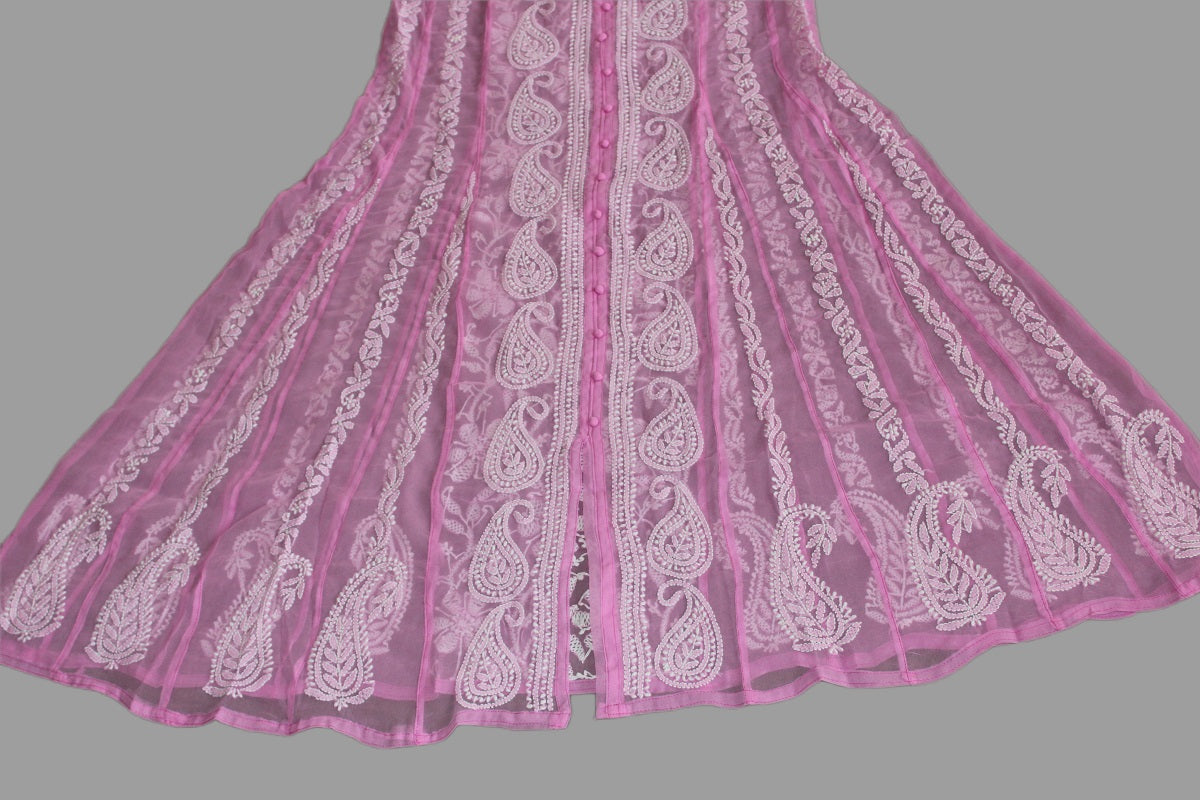 Lucknow Chikankari Pink 'Shagufta' Georgette Anarkali-K000004