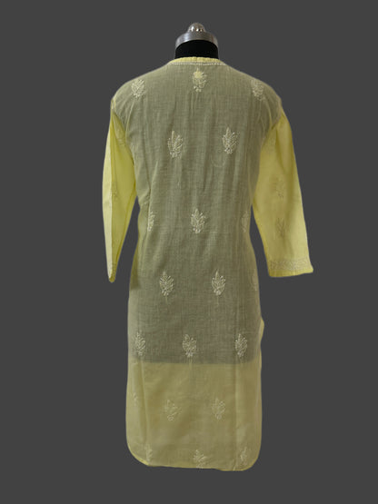 Lucknowi Chikankari Plus Size Yellow Cotton Kurti-Pl100005