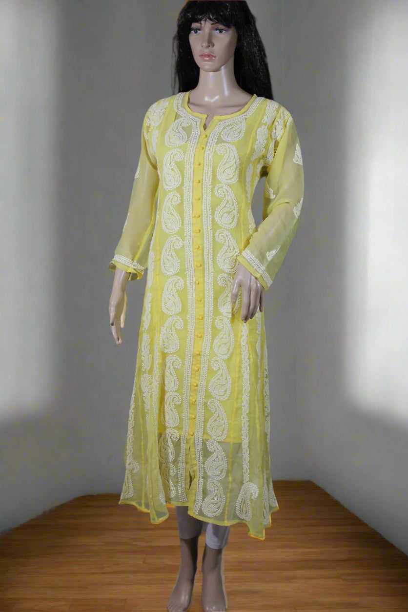 Lucknow Chikankari Yellow Georgette Anarkali-K000009