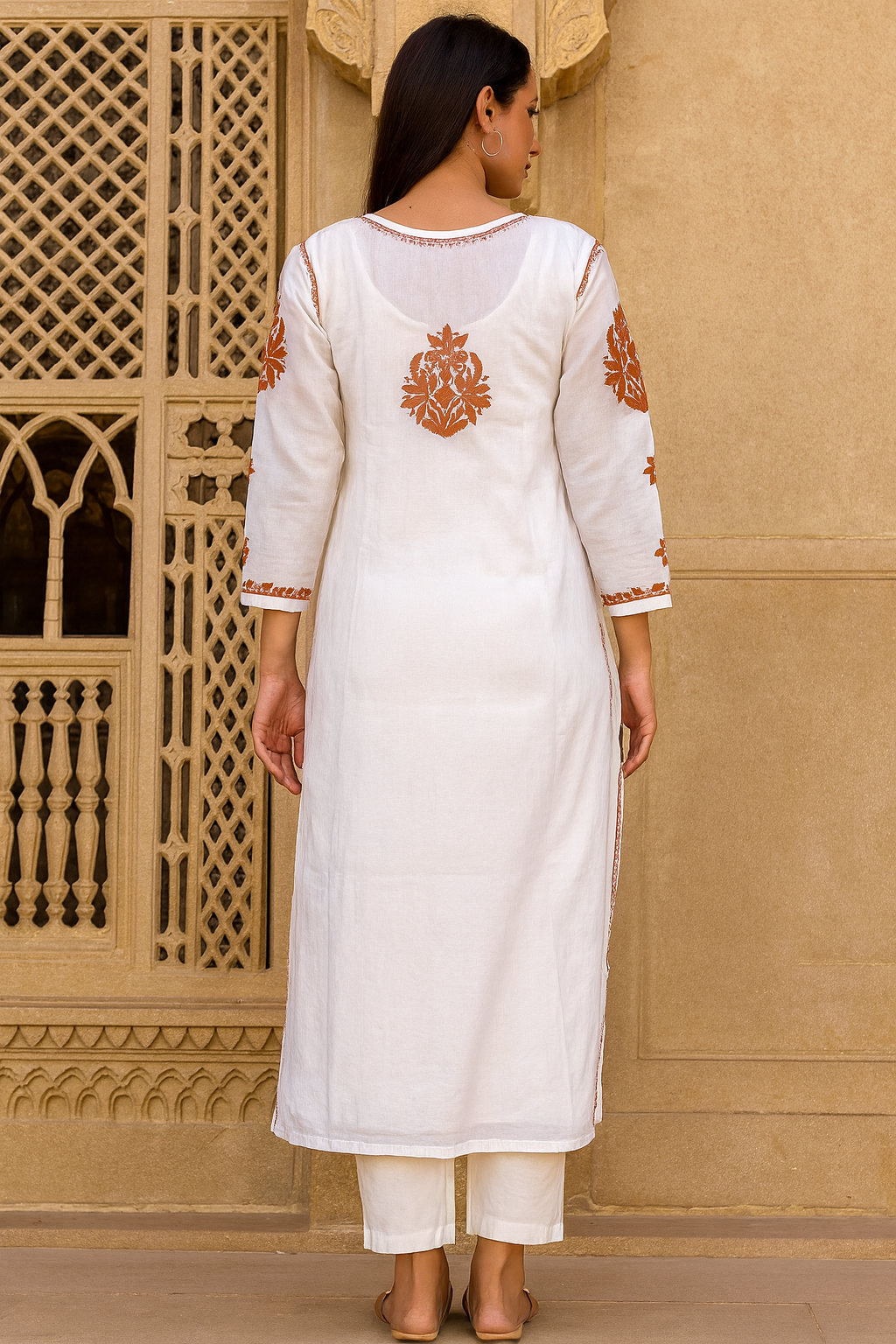 Lucknowi Chikankari White Chanderi Kurti-K20010